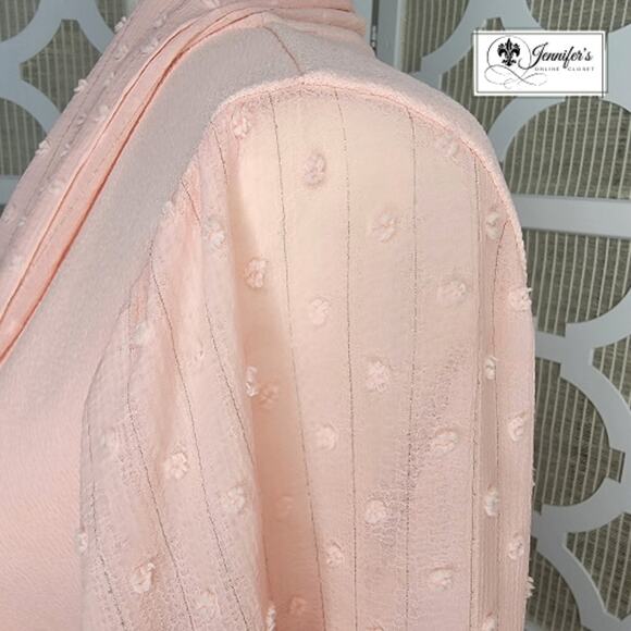 Elle Women's Pink Sheer Swiss Dot Long Sleeve Blouse with Scarf Size L - Picture 7 of 15